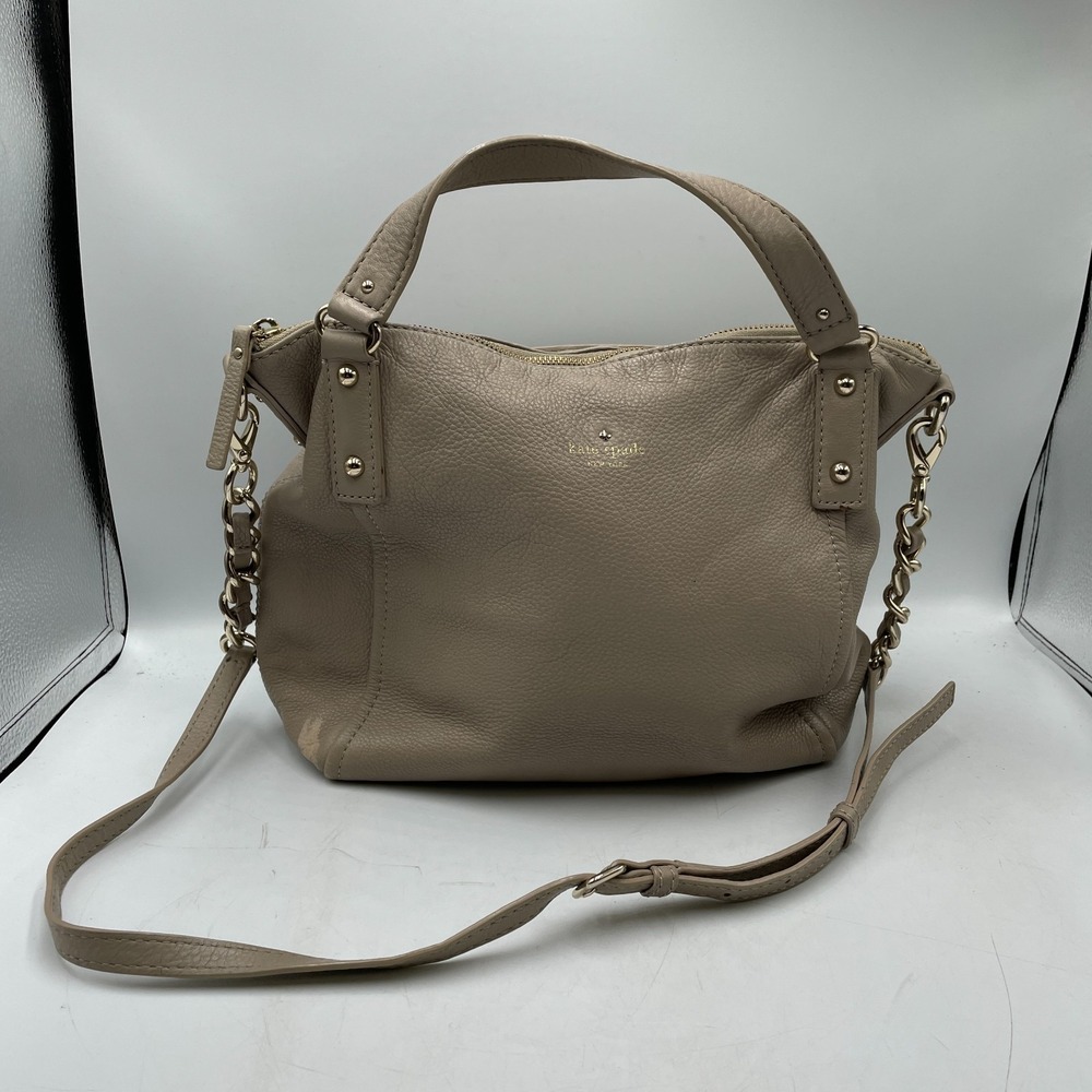 Kate Spade Bag Cobble Hill Leslie Taupe Leather Chain Detachable Strap Satchel